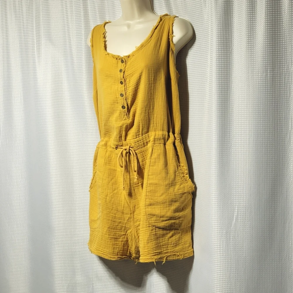 CATO 100% Cotton Mustard Yellow Summer Romper Women's (14/16W)